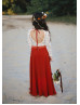 Ivory Lace Terracota Chiffon Autumn Flower Girl Dress